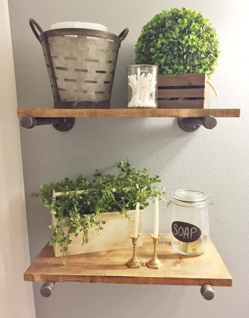 Warm and Welcoming Pewter and Wood Shelves