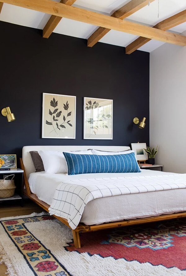 Warm, Textured and Eclectic Navy Blue Bedroom