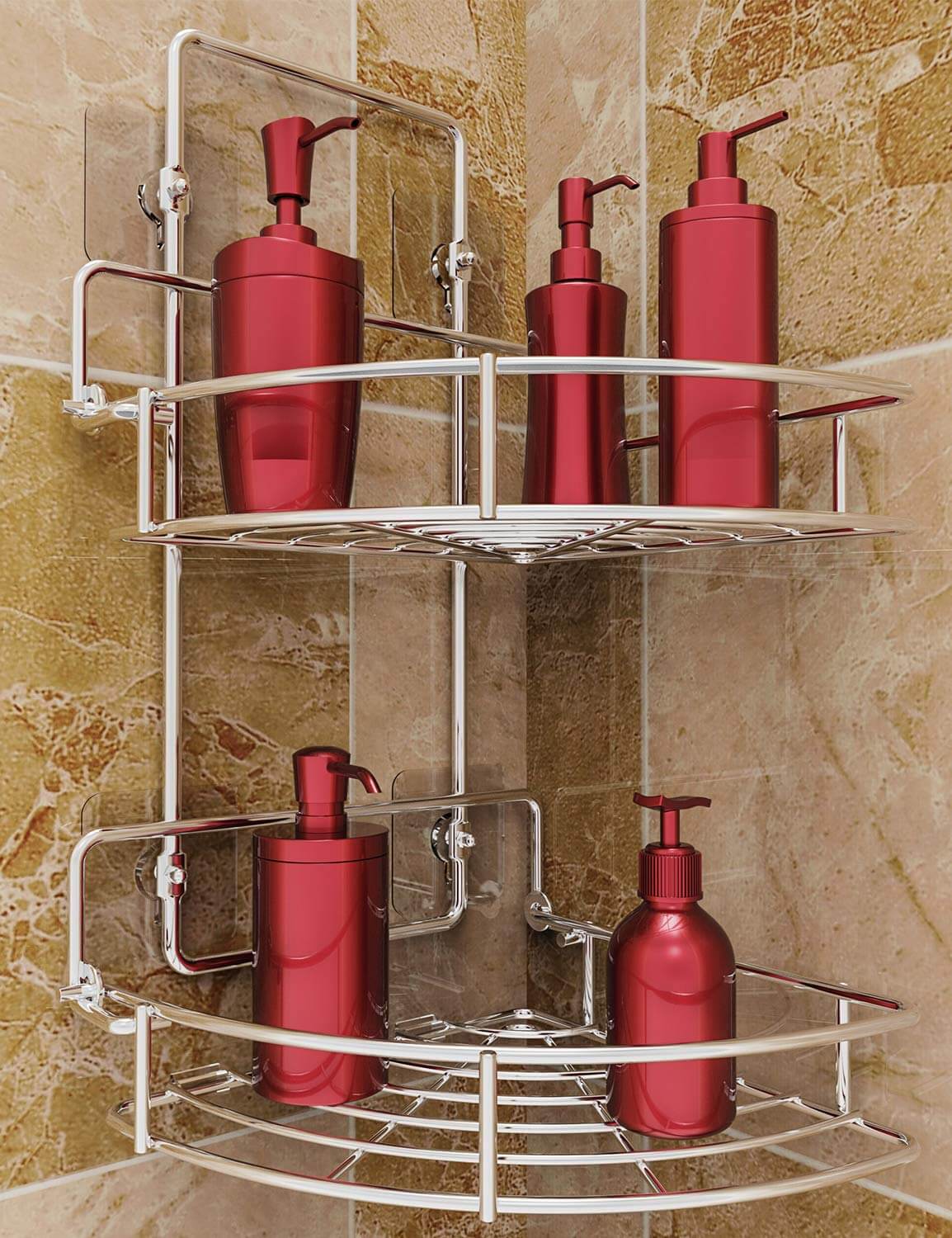 Sturdy Suctioned or Drilled Shower Storage Idea