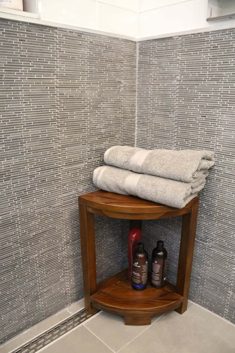 Gorgeous Corner Teak Wood Bath Table