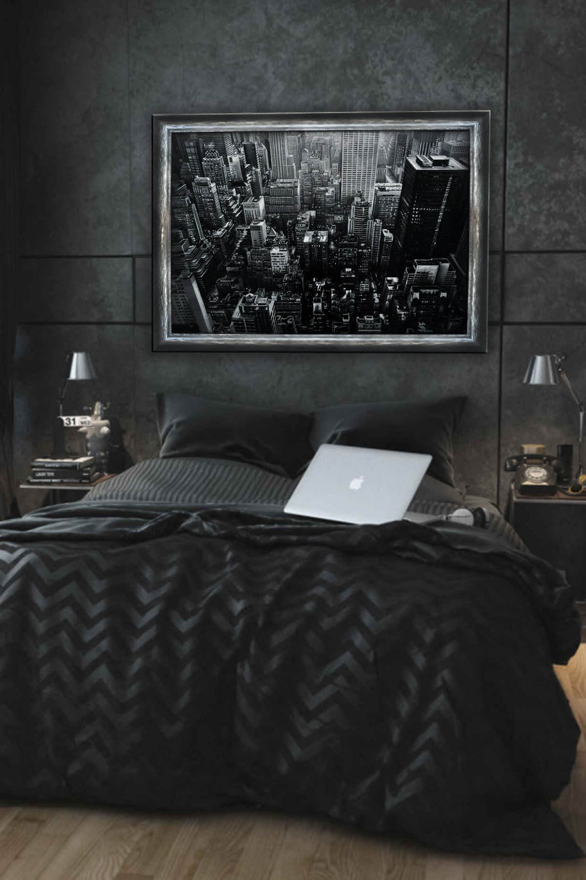 Ý tưởng thiết kế phòng ngủ màu đen trong thành phố