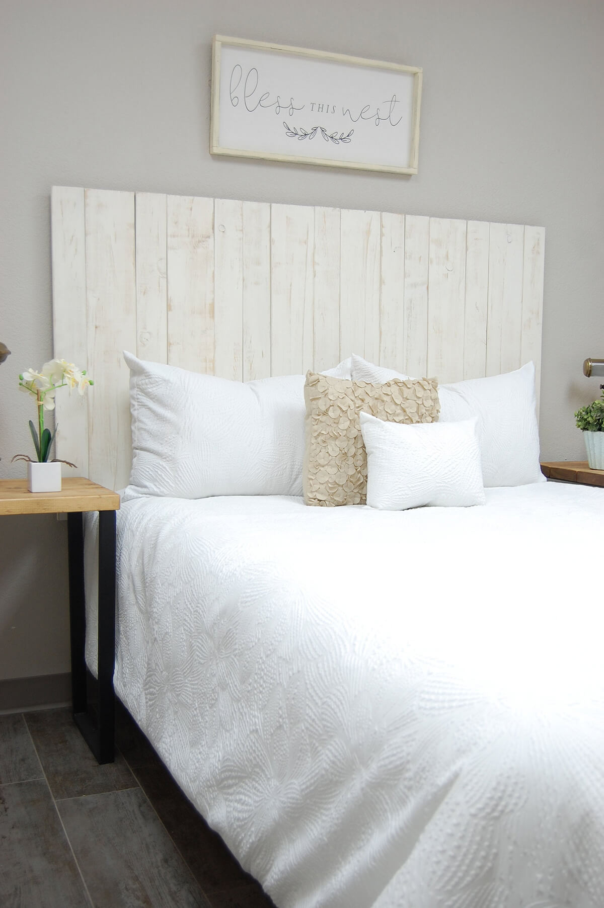 pallet headboard bed wood diy frame whitewashed timeless designs bedroom homebnc