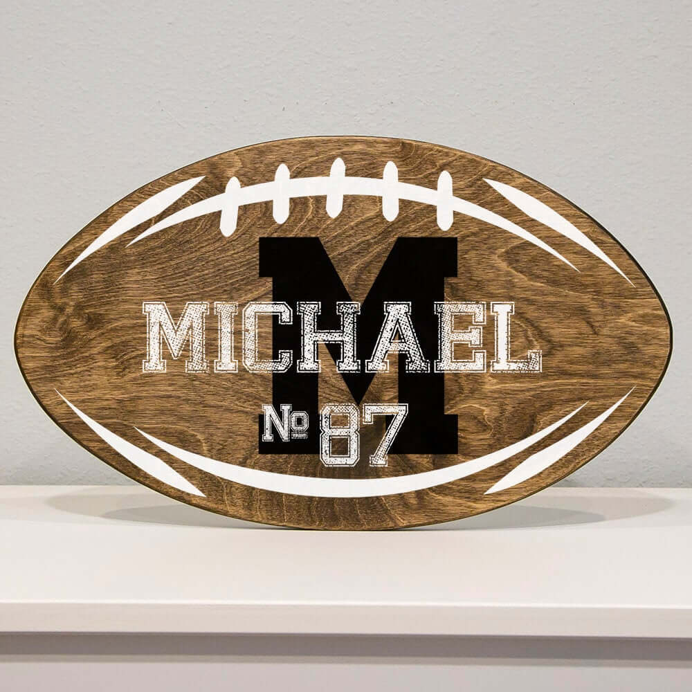 Rustic Football-Shaped Personalized Wooden Sign