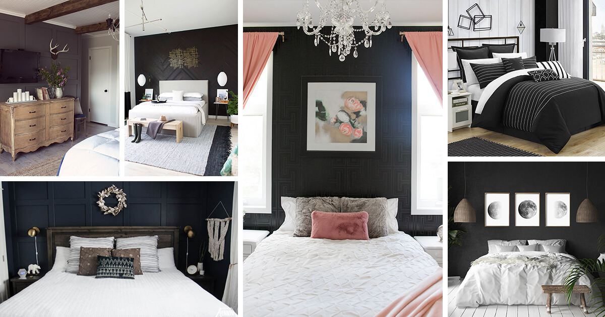 22 Best Black Bedroom Ideas And Designs, Black Bookshelf Headboard Full Size Bedroom Ideas