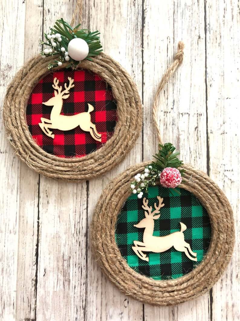 Rustic Buffalo Plaid Reindeer Ornaments with Burlap — Homebnc