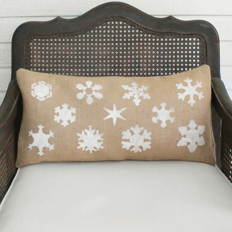 Burlap Winter Snowflake Spectacular Rectangular Throw Pillow