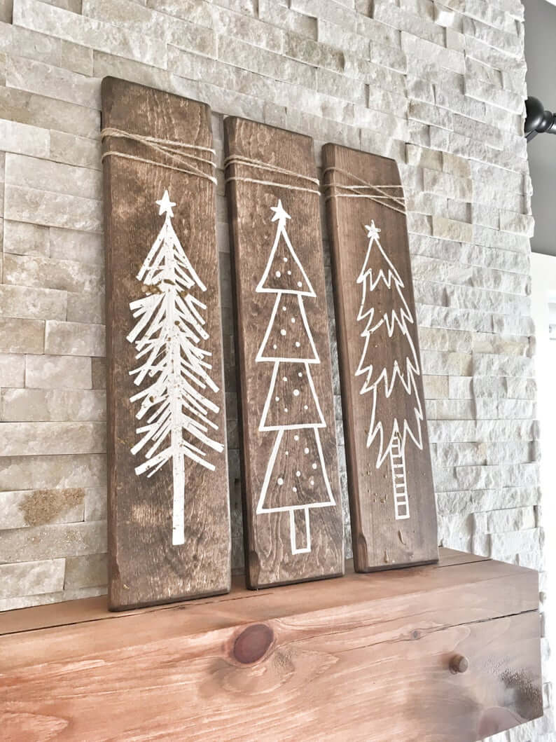 Handcrafted Rustic Wooden Christmas Trees, Set of 3