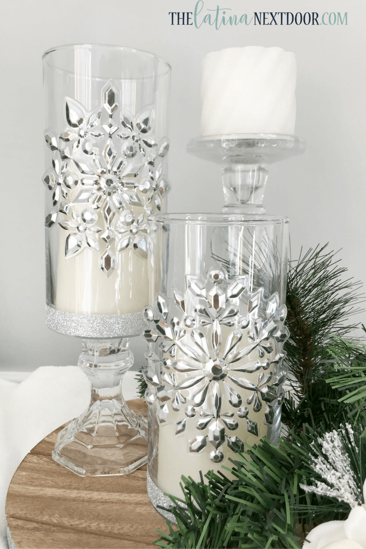 Silver Crystal Raised Candleholder Set