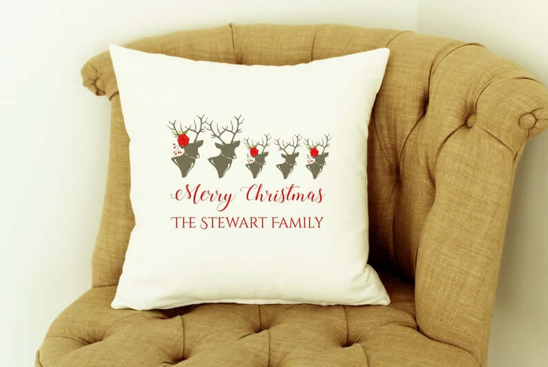 Deerly Beloved Family Personalized Holiday Throw Pillow