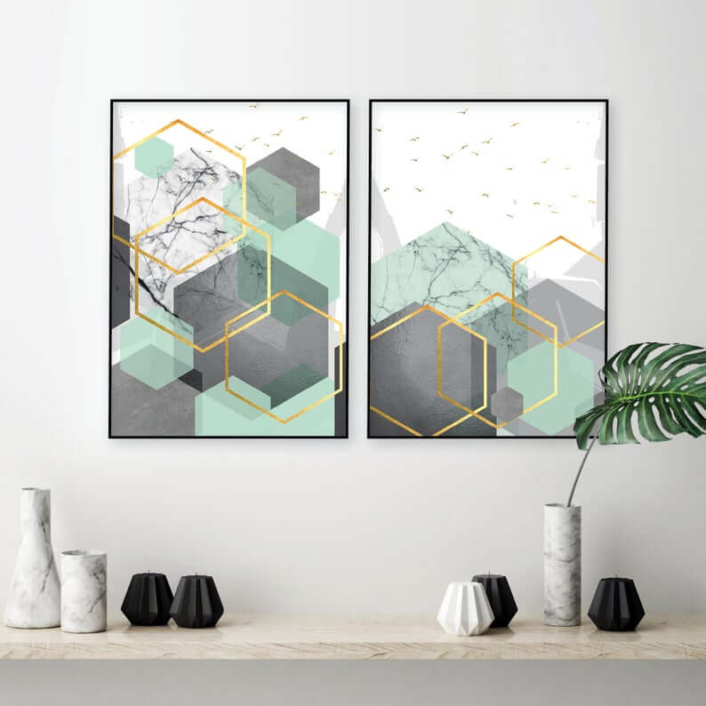 Contemporary Hexagon Geo Modern Wall Print Set