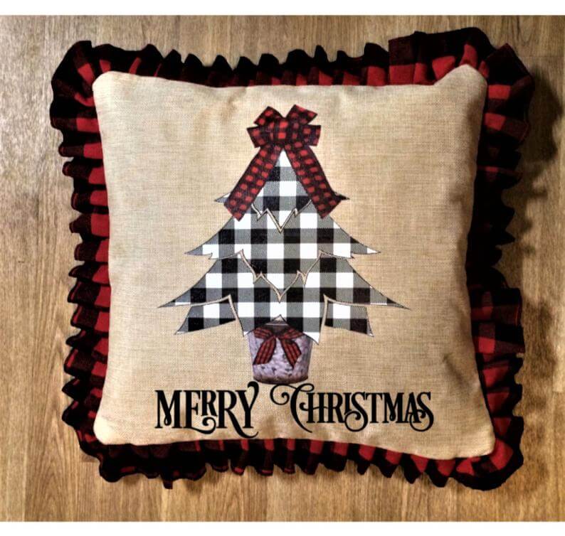 O Lovely Plaid Christmas Tree Ruffled Pillow