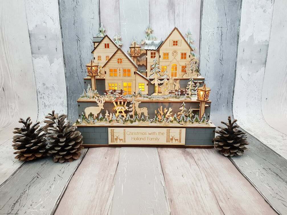 Light-up Wooden Christmas Town Diorama