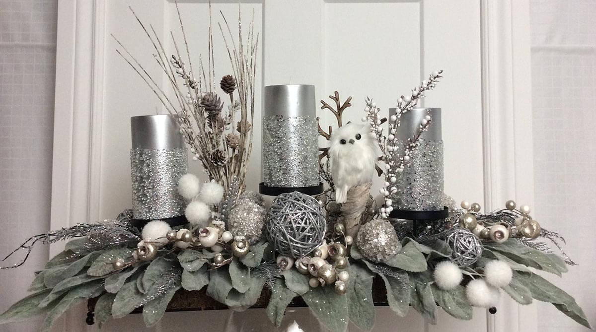 Silver Woodland Candles on Poinsettia Leaves — Homebnc