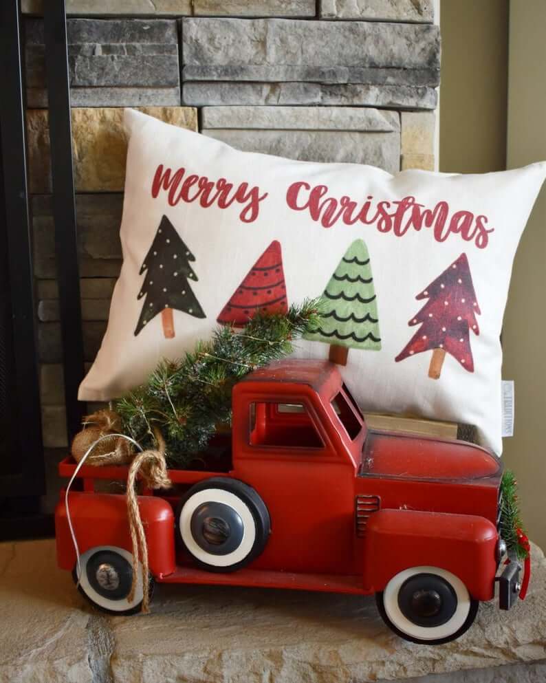 Merry Christmas Mini Trees Cozy Holiday Pillow