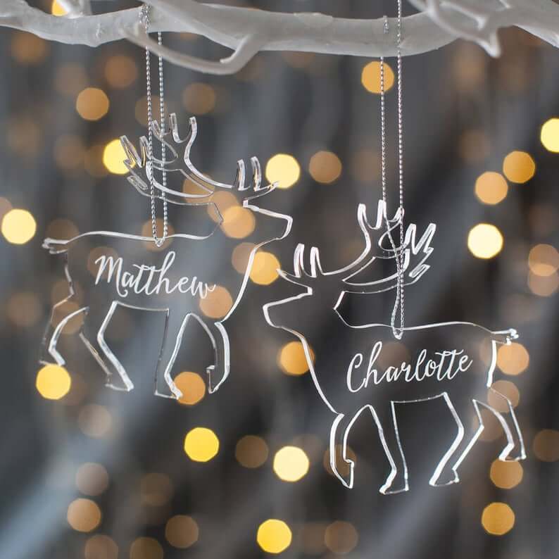 Beautiful Personalized Clear Christmas Reindeer Decoration Idea