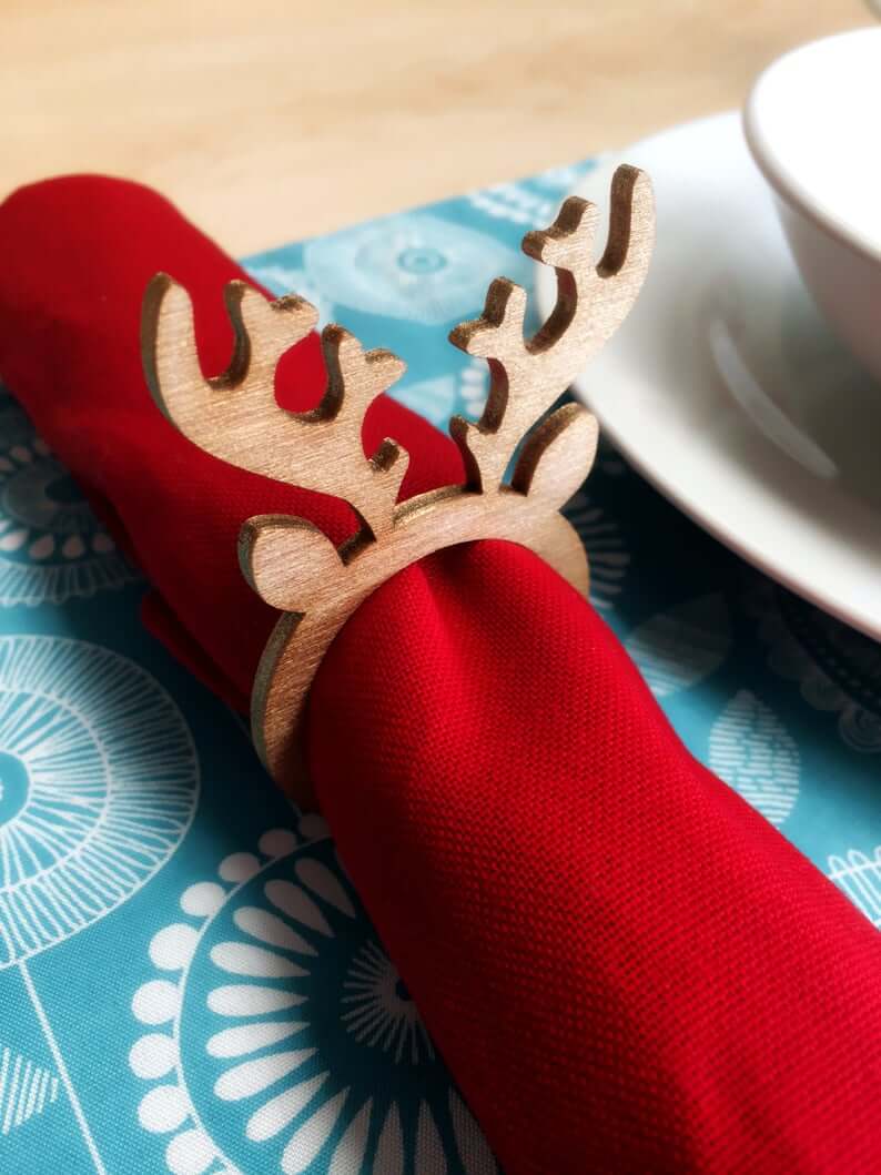 Trendy Wooden Christmas Reindeer Napkin Rings