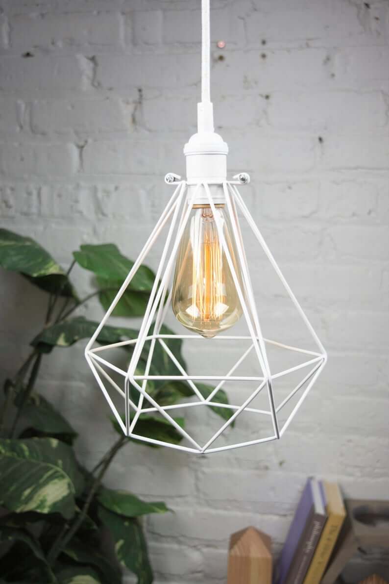 Dangling Diamond White Metal Pendant Accent Light