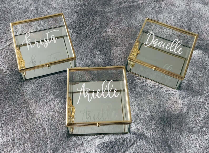 Personalized Glass Jewelry Box with Gold Detailing