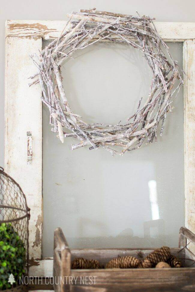 Natural Winter Wreath Made of Snowy Branches