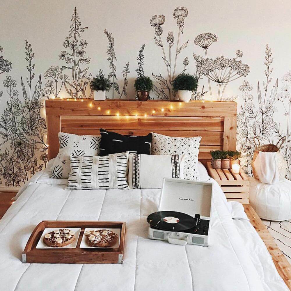 Beautiful Black and White Botanical Bedroom