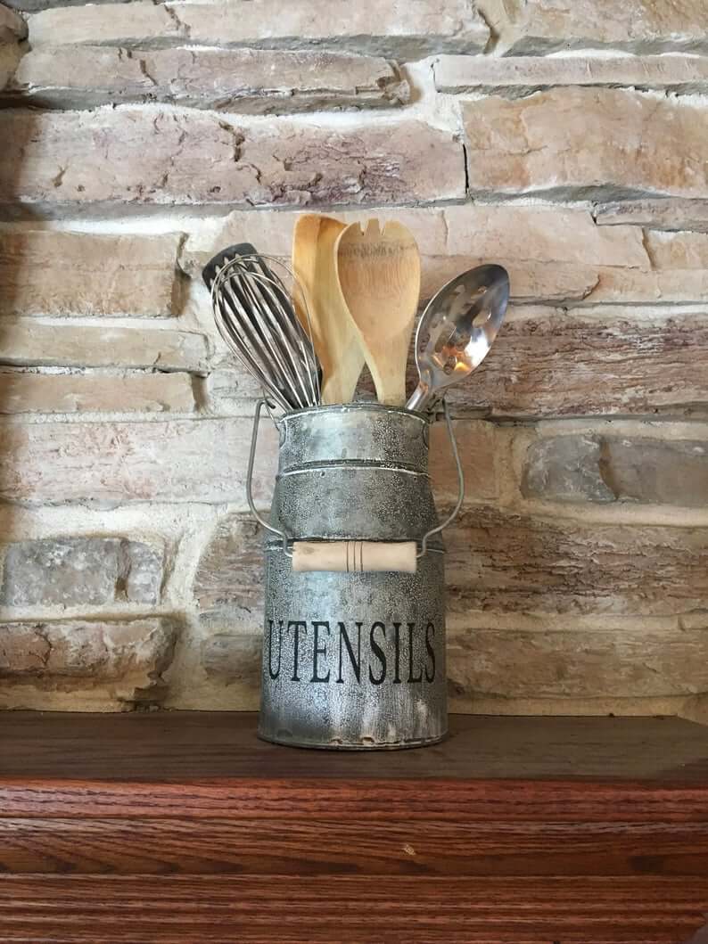 Rustic Farmhouse Milk Can Decor as Spoon Holder