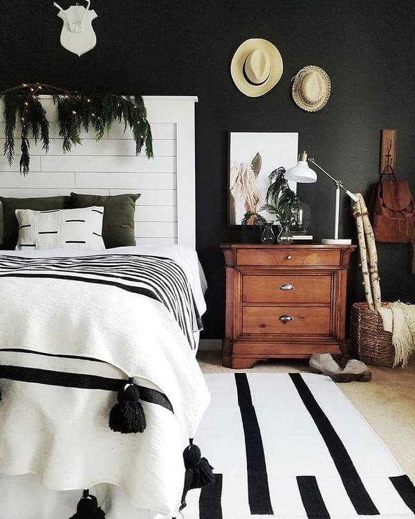 black and white bedroom