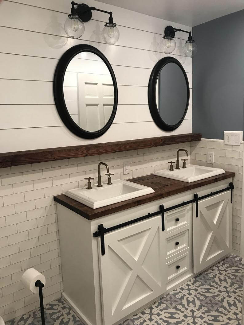 Black and White Rustic Double Vanity Bathroom