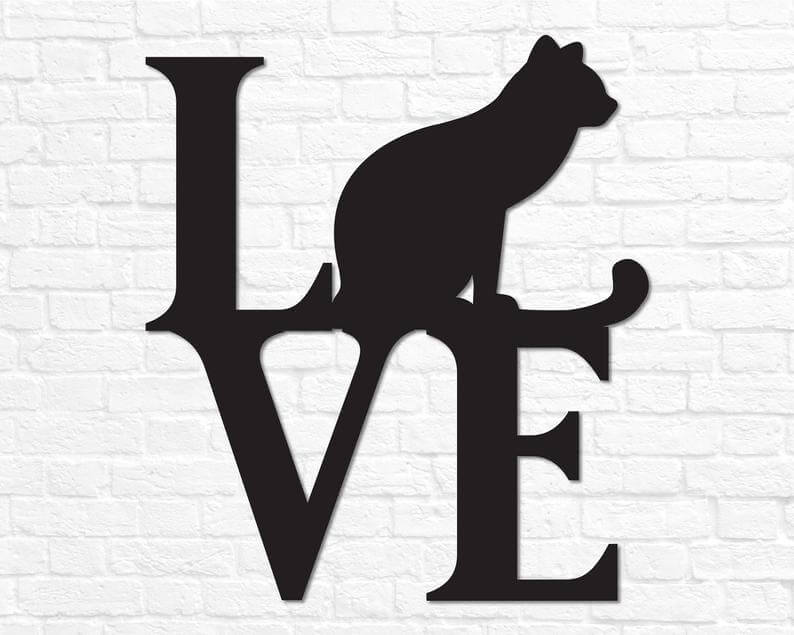 Metal Cat Love Wall Sign