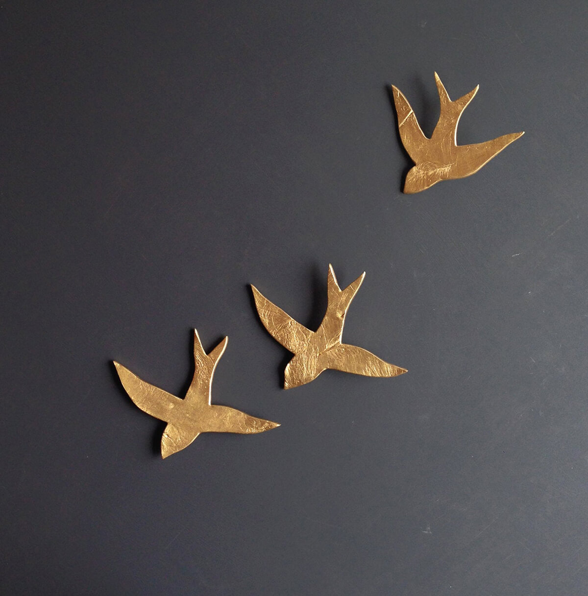 Metallic Ceramic Sculpture of Swallows