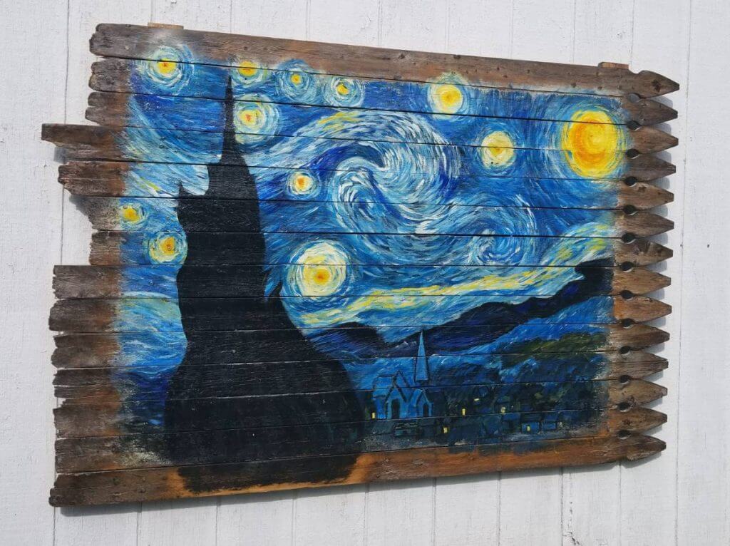 Eclectic Starry Night Re-purposed Fence Wall Art