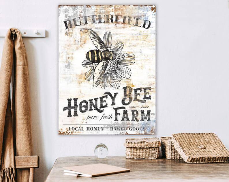 Vintage Honey Bee Farmhouse Wall Art