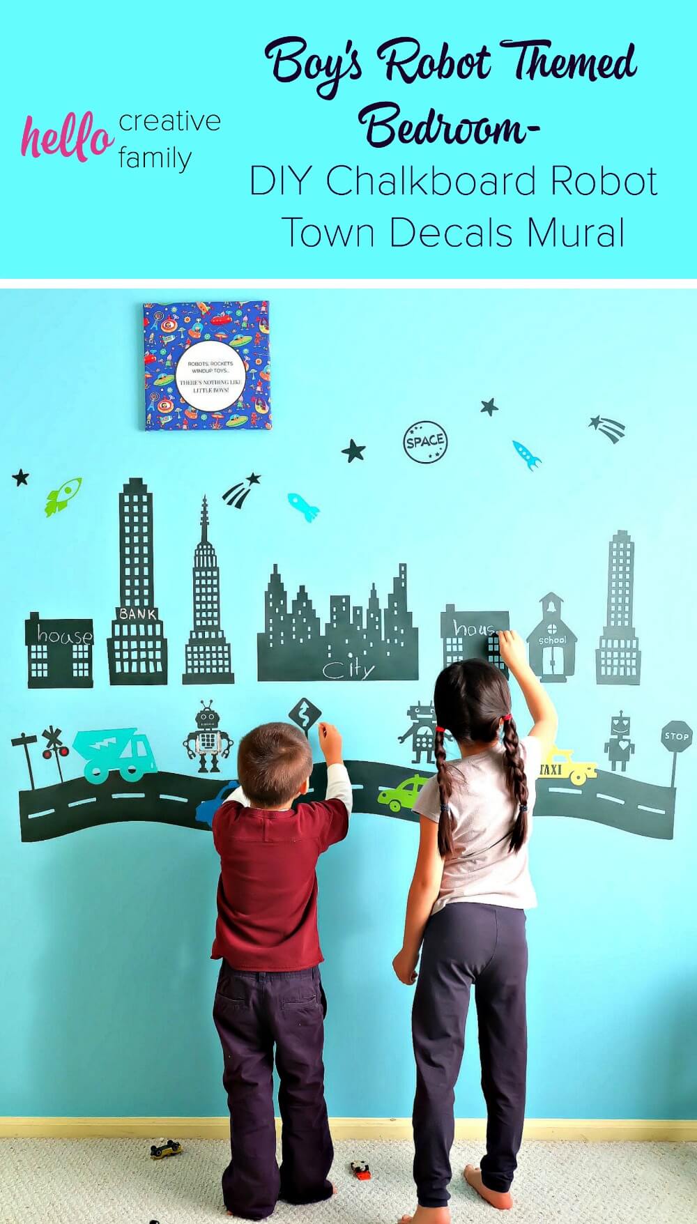 Chalkboard Robot Town Wall Decals Mural