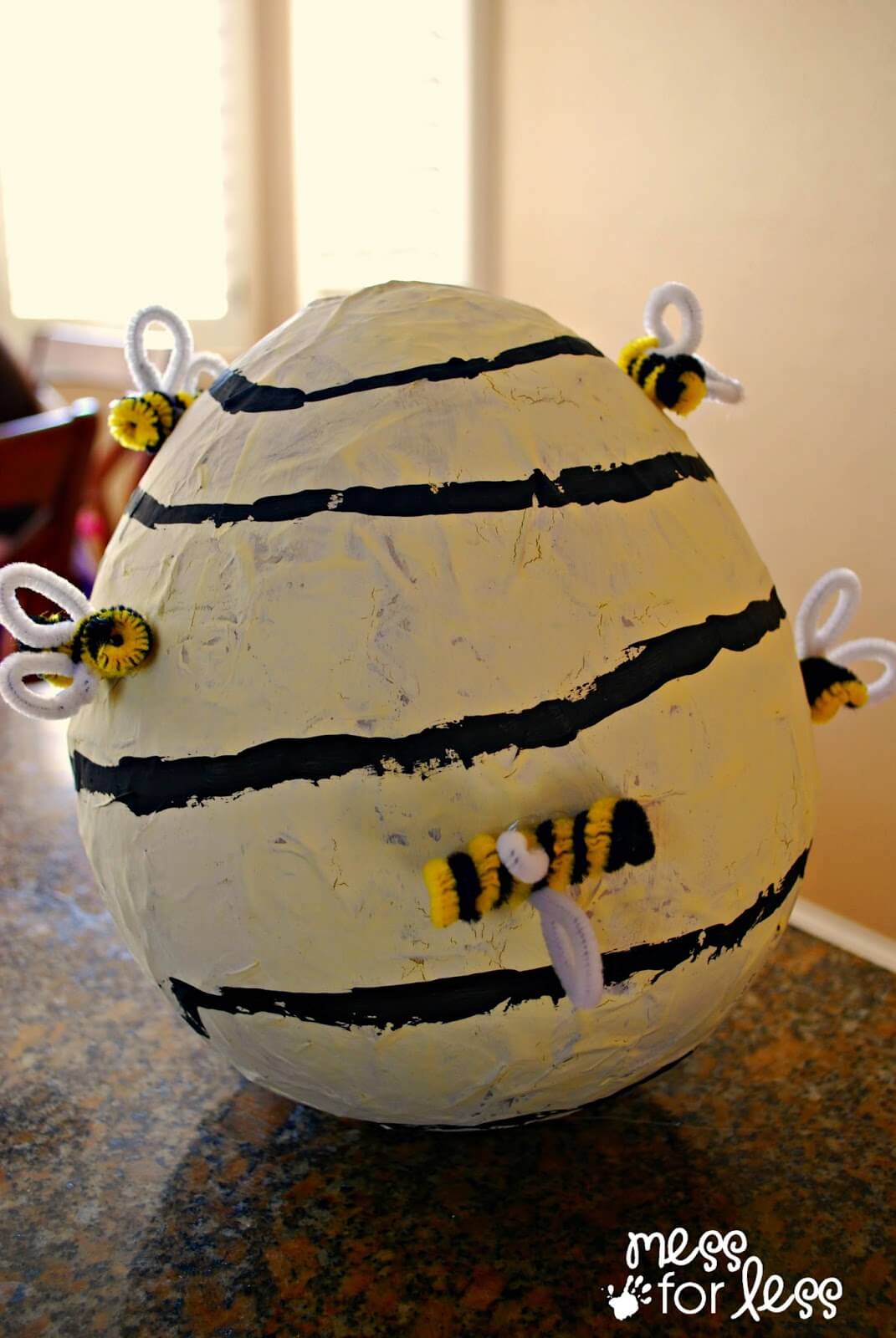 DIY Bee-Covered Paper Mache Beehive