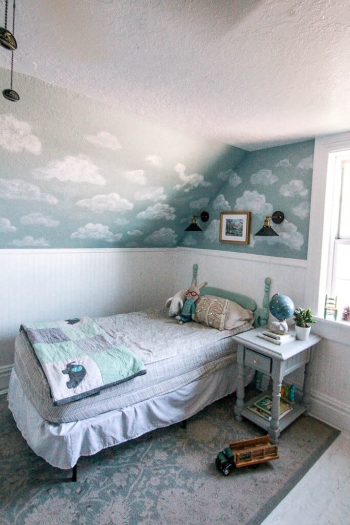 Vintage Blue Gray Sky with Cumulus Clouds Mural