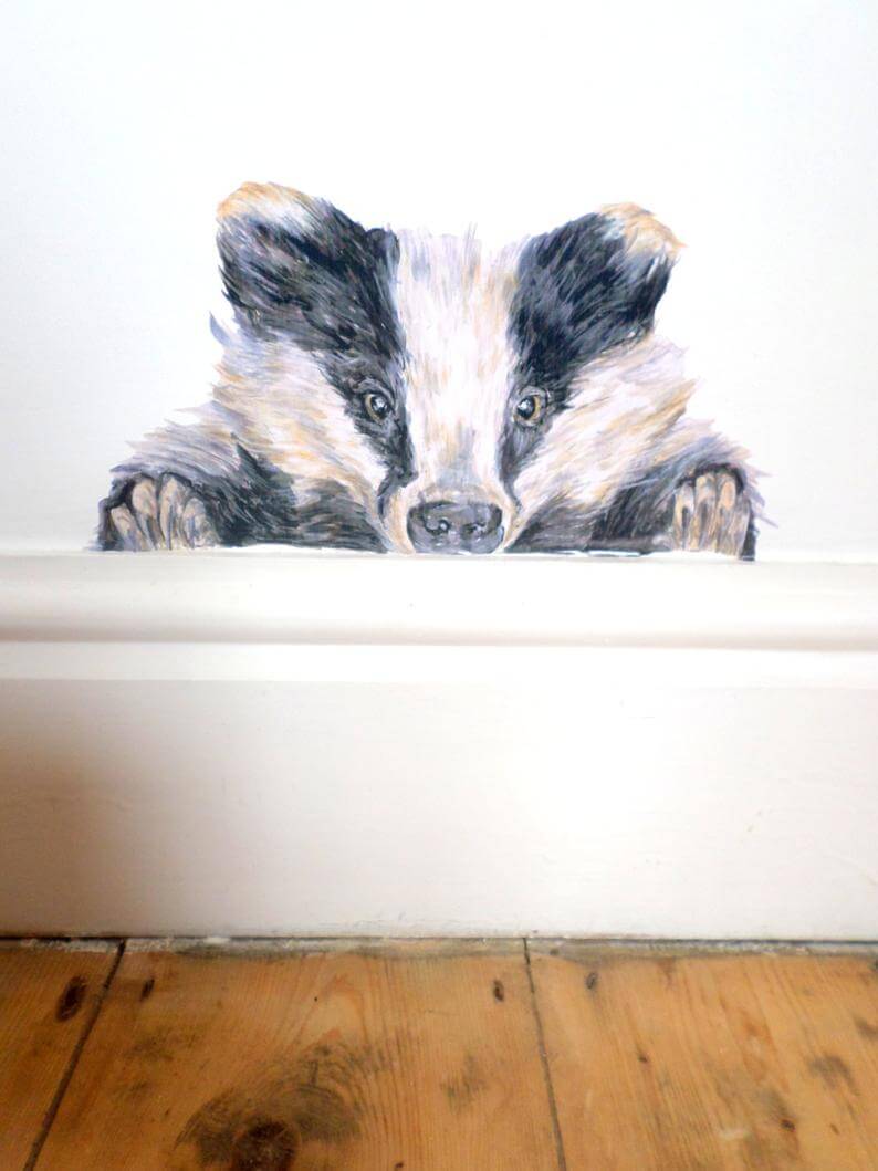 Bashful Eye Peeking Black and White Skunk Wall Art Mural