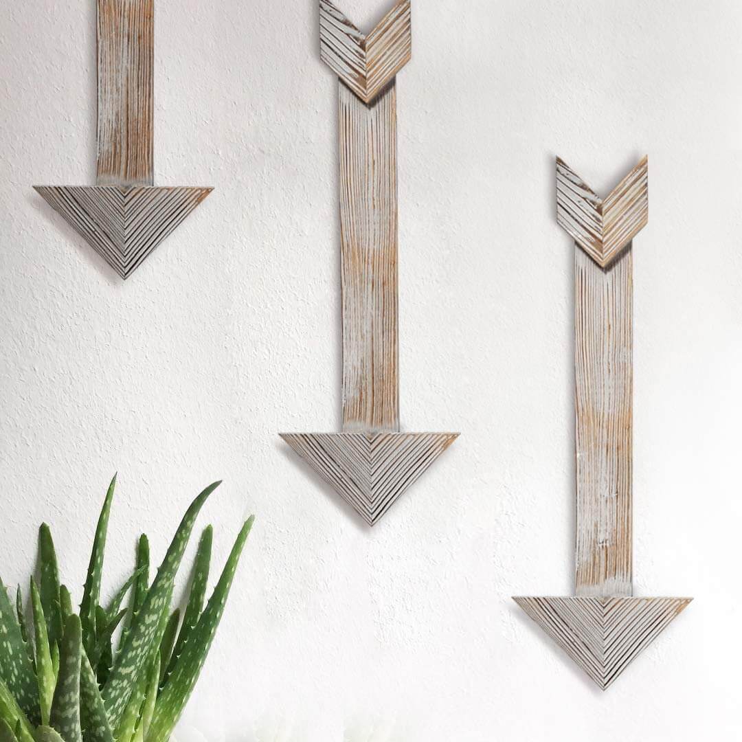 White and Wood Arrow 3 Piece Set Wall Artwork