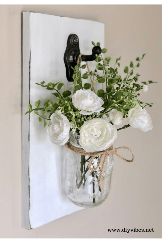 Wooden Plaque with Ball Jar Vase