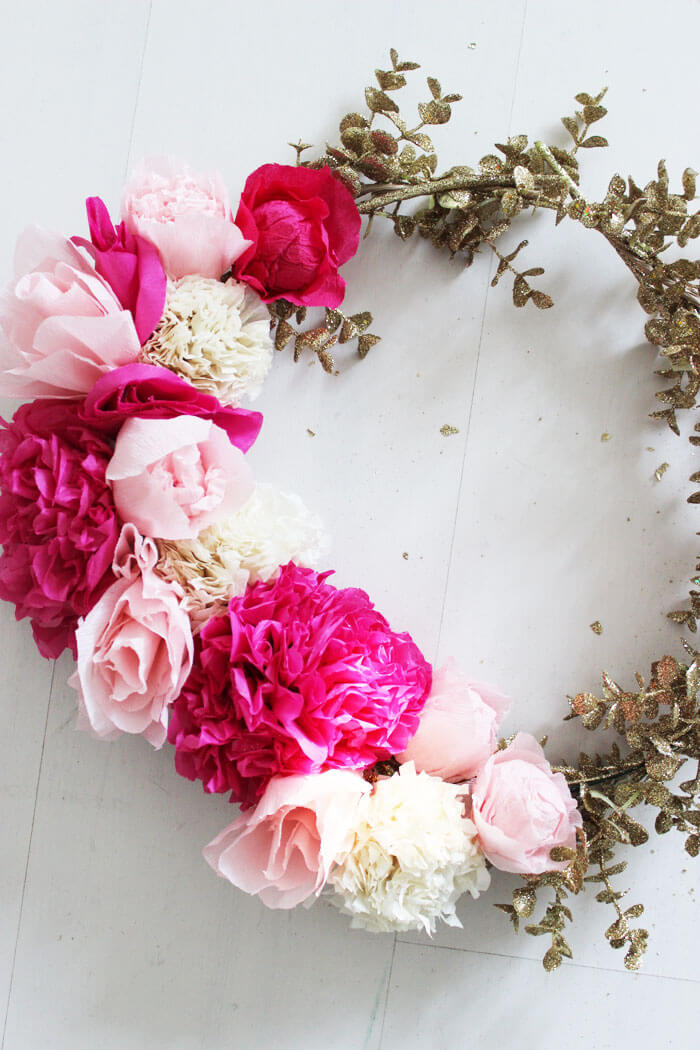 Eucalyptus Glitter Wreath with Paper Flowers