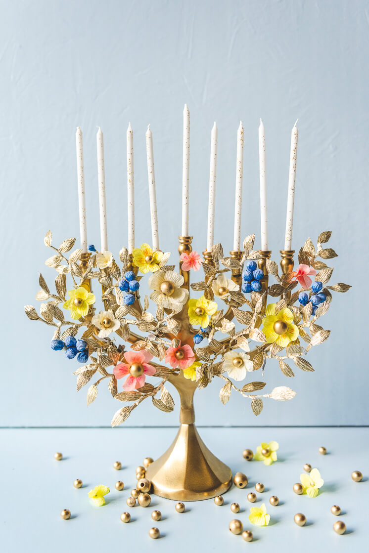 Menorah with Beaded Paper Flowers