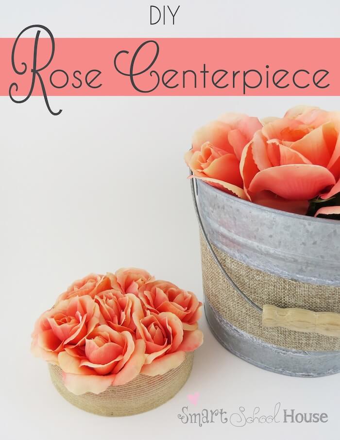 Centerpiece Made with Silk Roses and Burlap