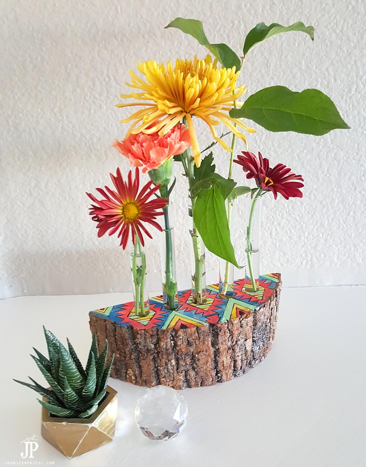 Unique and Joyful Painted Wood Flower Holder