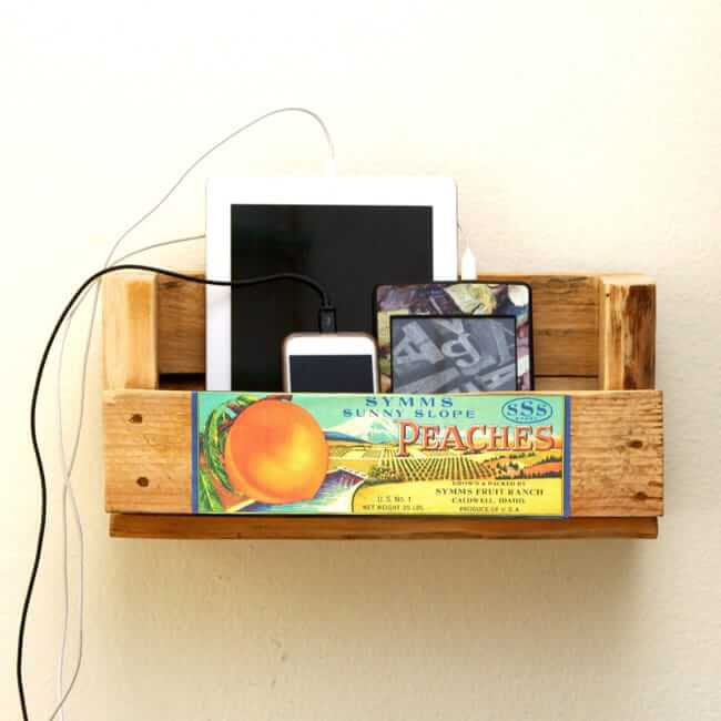 Vintage Pallet Shelf Charging Station