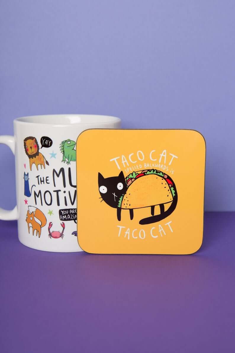Set of 6 Cat Design Absorbent Fabric Felt Neoprene SQUARE Coasters Coffee Cup 