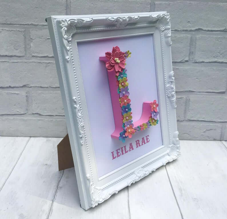White Intricate Frame with Floral Letter in Center