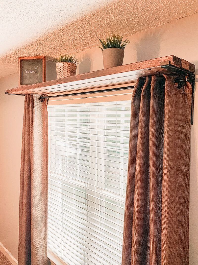 Pallet Window Curtain Rod and Shelf