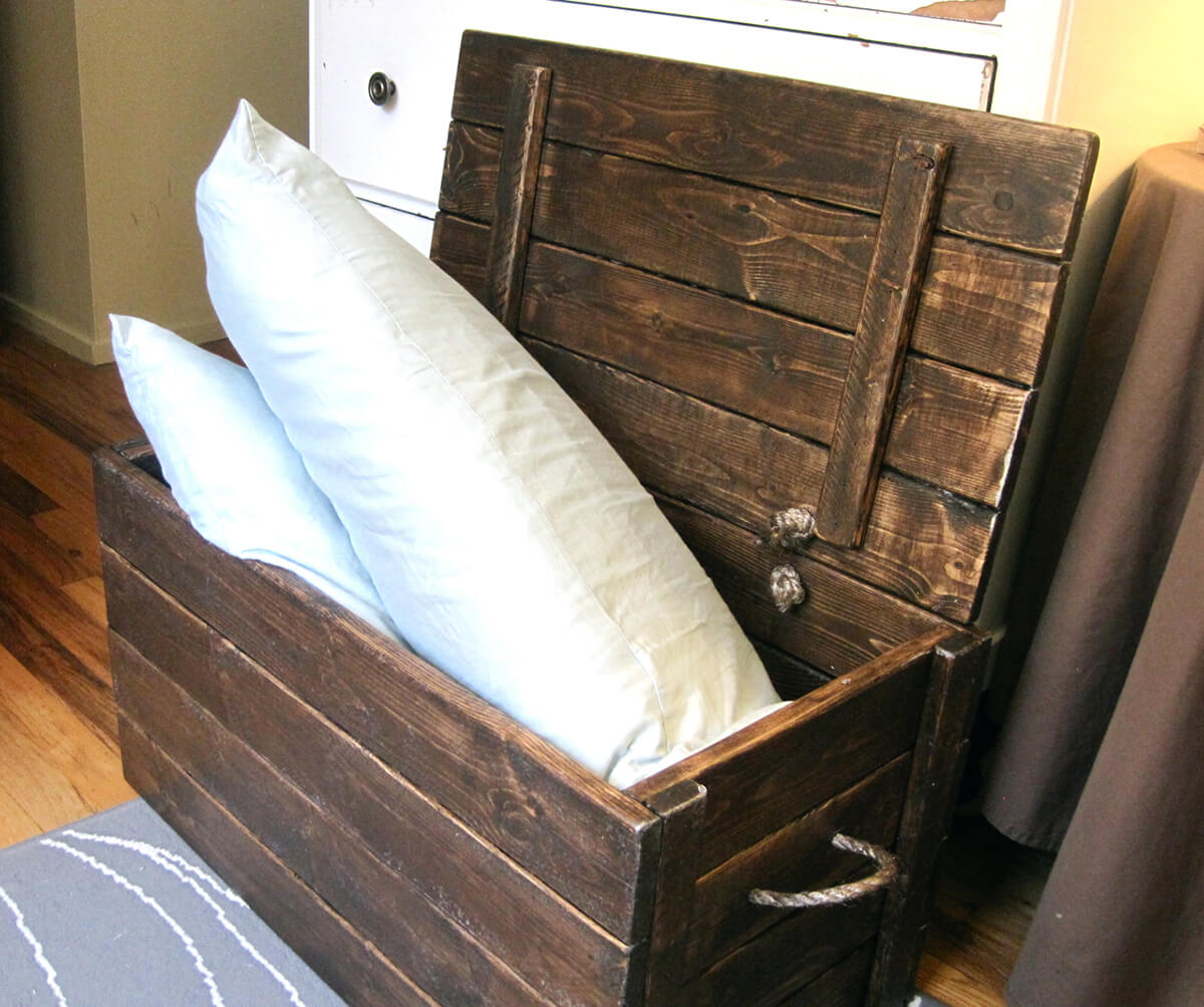 Large Wooden Storage Chest and Bench