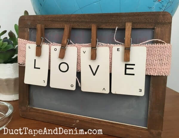 Vintage LOVE Chalkboard and Clothespin Sign