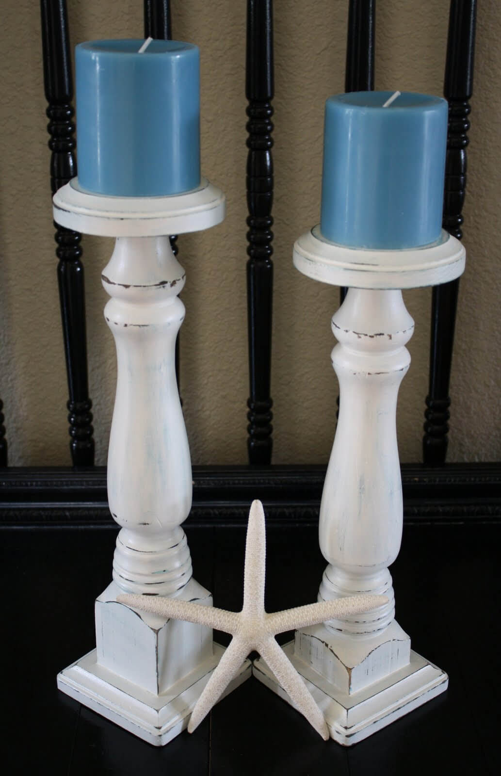 Distressed Wooden Pillar Candle Holders