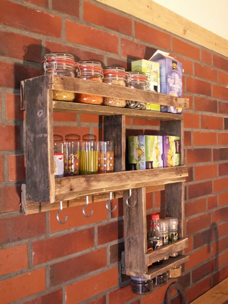 L-Shaped Pallet Wood Kitchen Organizer