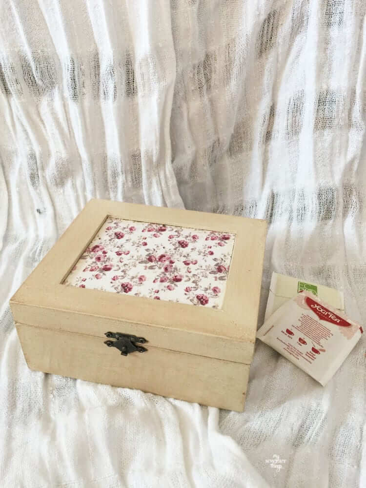 Wooden Tea Box with Floral Inset